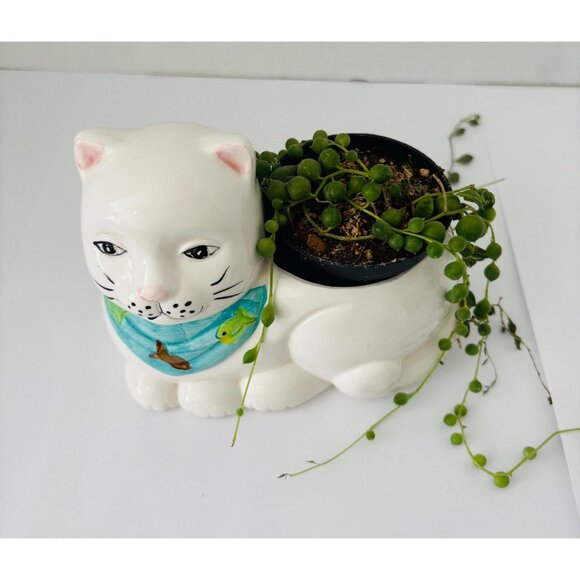 Vintage Ceramic Cat Planter or Pin Cushion Holder - Unique Home Decor - Picture 6 of 8